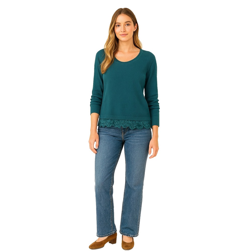 Torrid  Women Teal Scoop Neck Knitted Sweater Lace Peplum Career Workwear Size 2